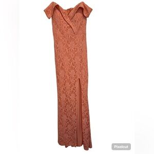 Peach Off The Shoulder Body con Leg Slit Prom/ball Full Length Sparkly Dress